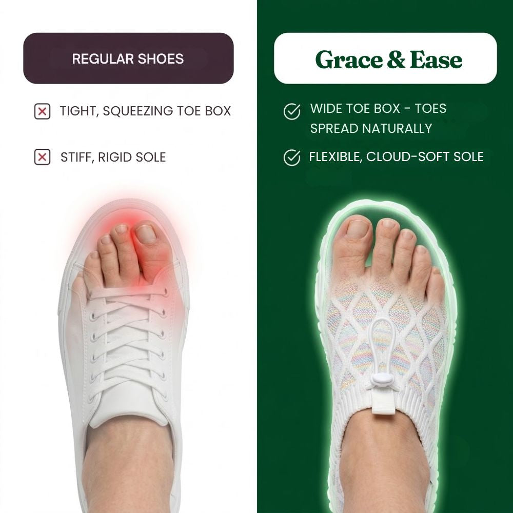 Regular narrow shoes squeeze the toes — the wide toe box lets them spread naturally