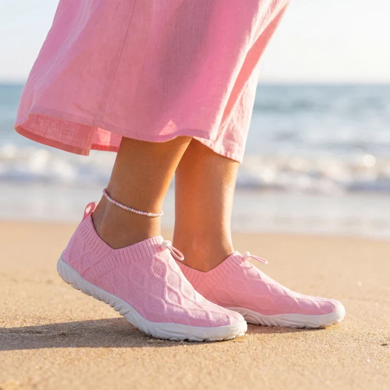 A beach walk in the pink pair