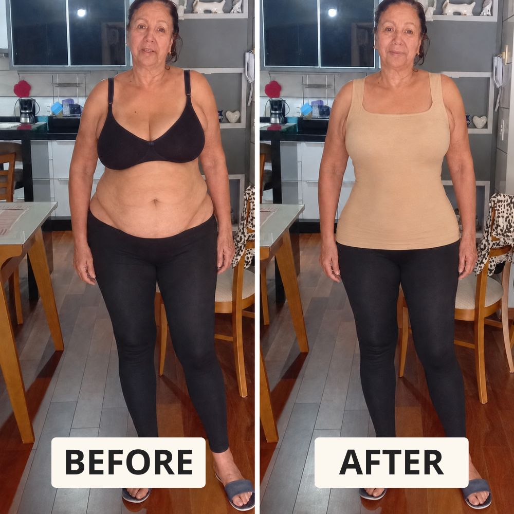 Customer before and after, from her old bra to the Grace and Ease tank